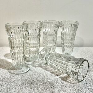5 Vtg Jeannette Glass Fluted Milk Shake Parfait Ice Cream Soda Fountain Glasses